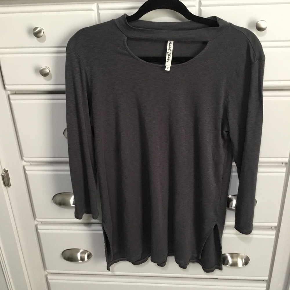 Michael Stars Dark Gray Tunic Top Key Hole Neck One Size